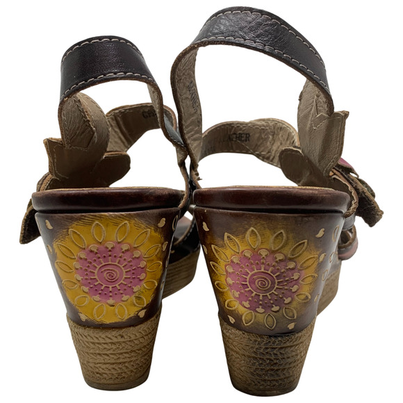 L'Artiste Spring Step Althea Leather Floral Wedge Heel Sandals Sz 38 US 7.5/8 - Picture 8 of 13
